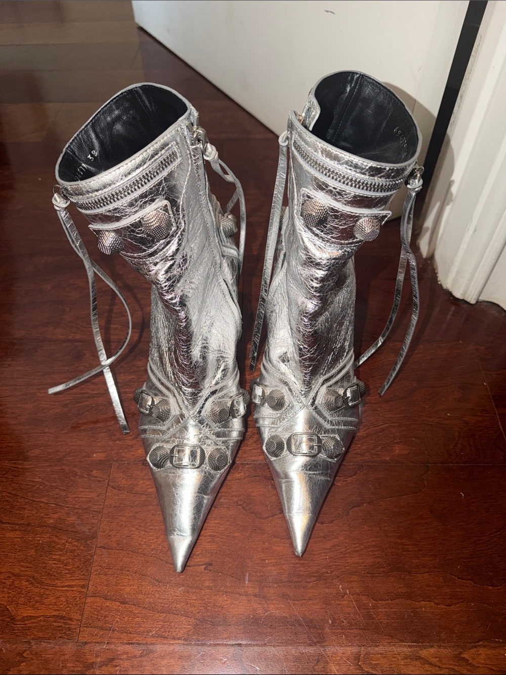 BALENCIAGA SIZE 38 like new Metallic Silver Pointed Toe Women's Ankle Boots
